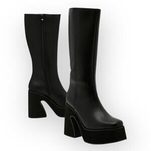 Nasty Gal PU Platform Flare Knee Boot Heels Women’s 6 Black